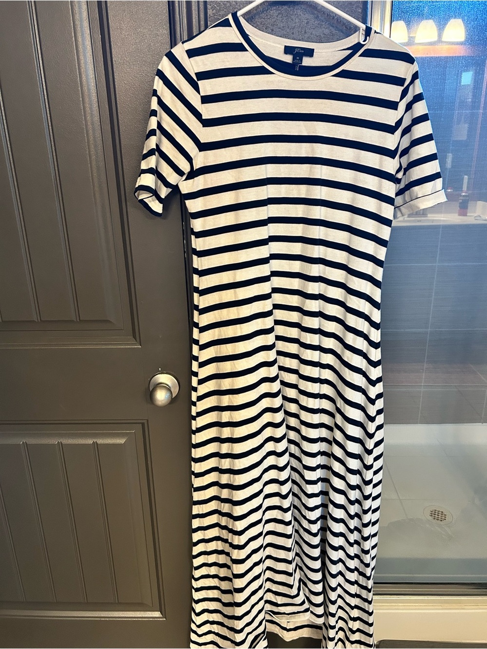 J. Crew Navy and White Striped Crewneck Maxi Dress